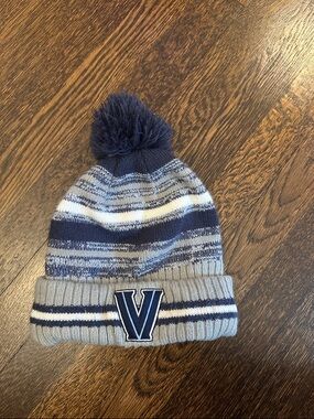 Villanova Navy and Gray fleece lined Pom Beanie with 'V' Patch